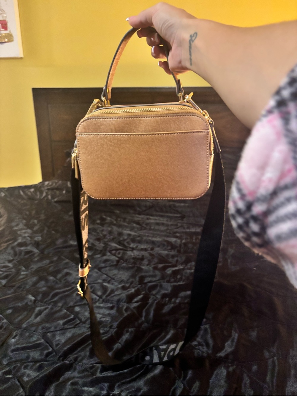 Karl Lagerfeld Paris Simone Top Handle Crossbody Bag Tan Honey Bear - Picture 11 of 11